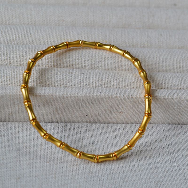 China-Chic New Chinese Popular Literature And Art Brass Ancient Gold Plated Frosted Bamboo Knot Elastic Bracelet Rising_voghion.com