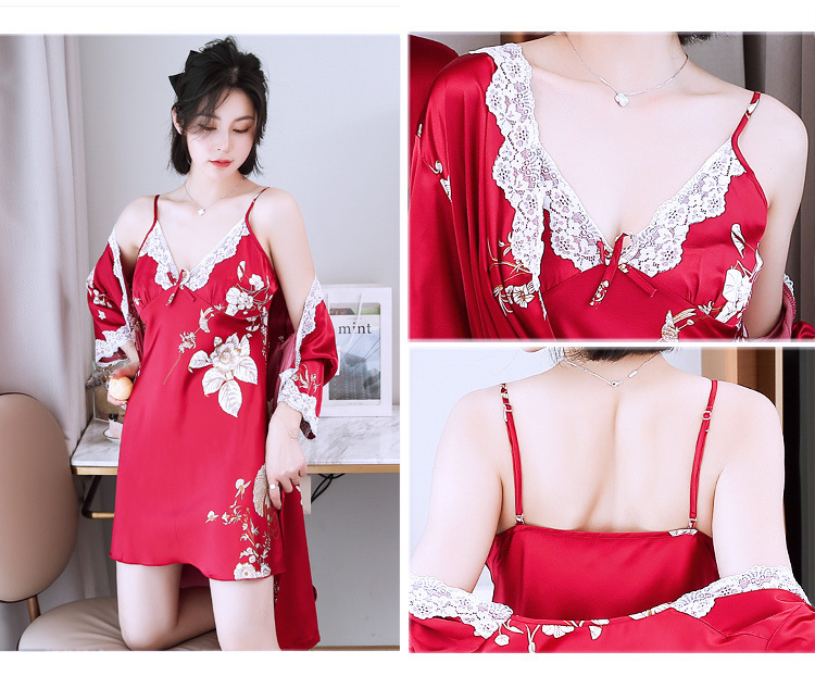 Vêtements de nuit pour femmes Chemise de nuit sexy licou chemise de nuit fine en dentelle pyjama ensemble deux pièces_voghion.com