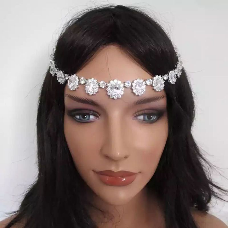 Strass rotondo con catena sulla fronte, accessori per capelli da sposa alla moda, fascia per capelli femminile_voghion.com