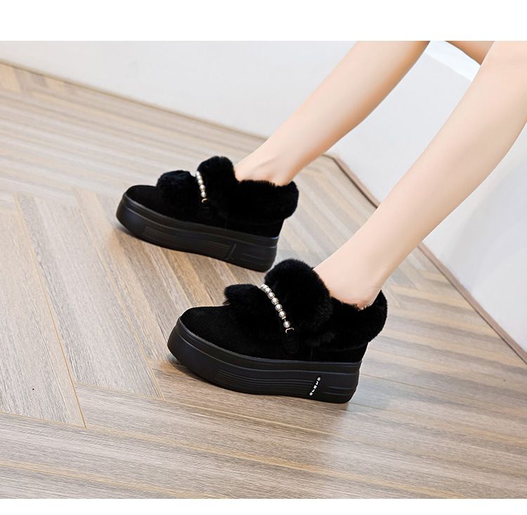 Scarpe da donna Stivali da neve imbottiti in cotone Tacchi alti da donna in vera pelliccia Vera pelle Altezza interna aumentata Scarpe singole Dongda Pelle di velluto Vera pelliccia_voghion.com