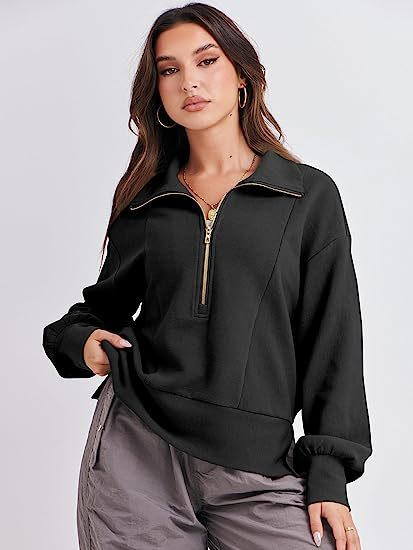 2024 Autumn New Women's Loose Zipper Collar Long Sleeve Hoodie Top_voghion.com