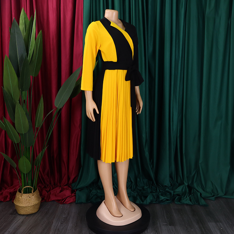 Women's fashion temperament color matching strap pleated skirt elegant_voghion.com