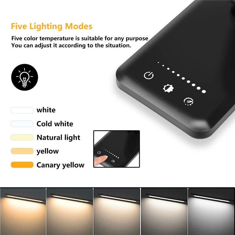LED-Schreibtischlampe mit 5 Helligkeitsstufen und 5 Beleuchtungsmodi, dimmbares, augenschonendes Lesetischlicht für das Home-Office, Tischlampenleuchten_voghion.com