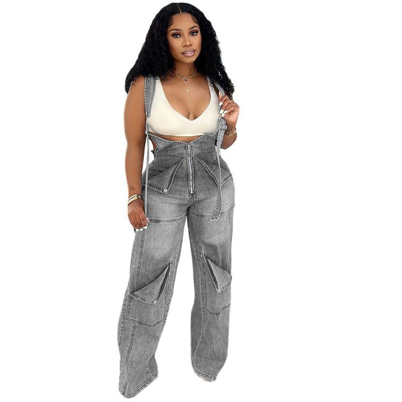 Damenbekleidung Damen Sommer Street Casual Zipper Washed Jumpsuit_voghion.com