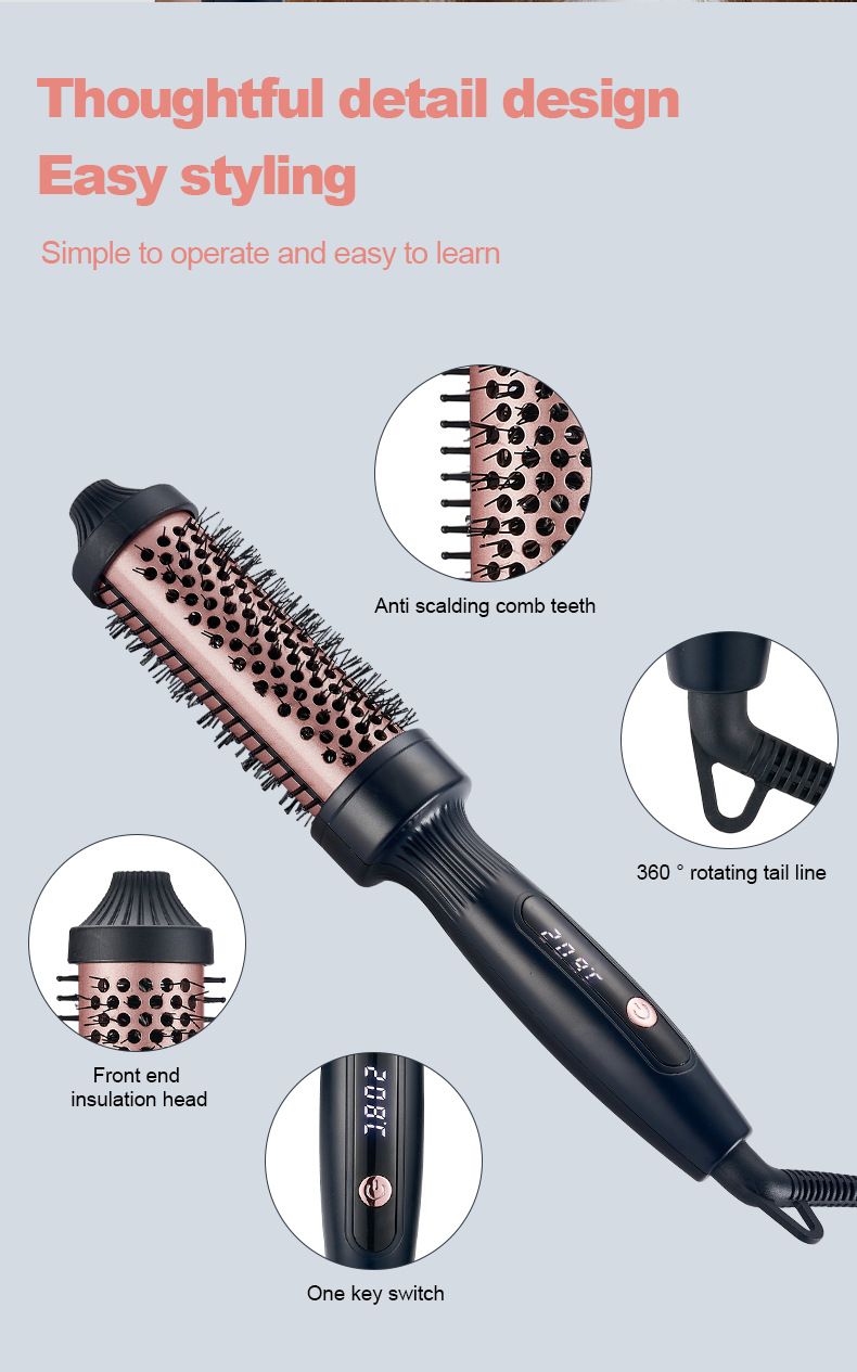LCD - Pettine, ferro anti-danno, pettine a rulli e piastra elettrica, strumento per capelli 2 in 1 per ricci e_voghion.com