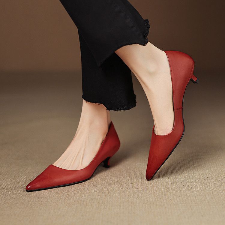 Scarpe singole da pendolarismo in stile francese, semplici, con punta a punta, basse, versatili, casual, a copertura totale, con tacco a gatto sottile_voghion.com