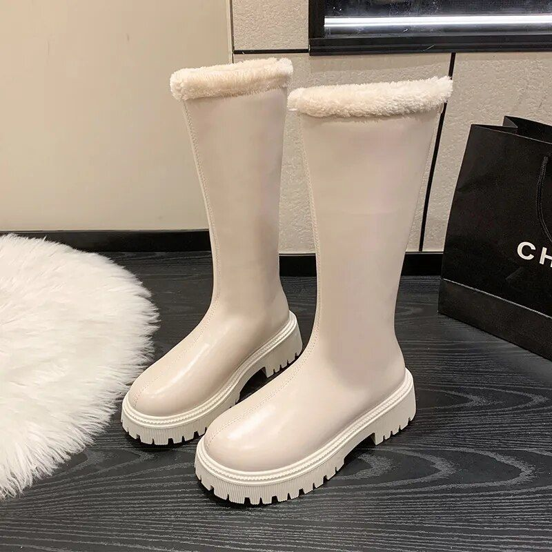 New Women's Leather High-top Snow Pile Warm And Comfortable Solid Color Boots, Fashion Boots_voghion.com