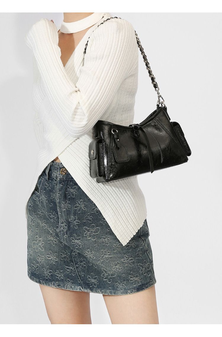 Elegante borsa a tracolla da donna - Borsa a tracolla di medie dimensioni con interni spaziosi, chiusura con cerniera e dettagli di cucitura alla moda per il tempo libero e i viaggi_voghion.com