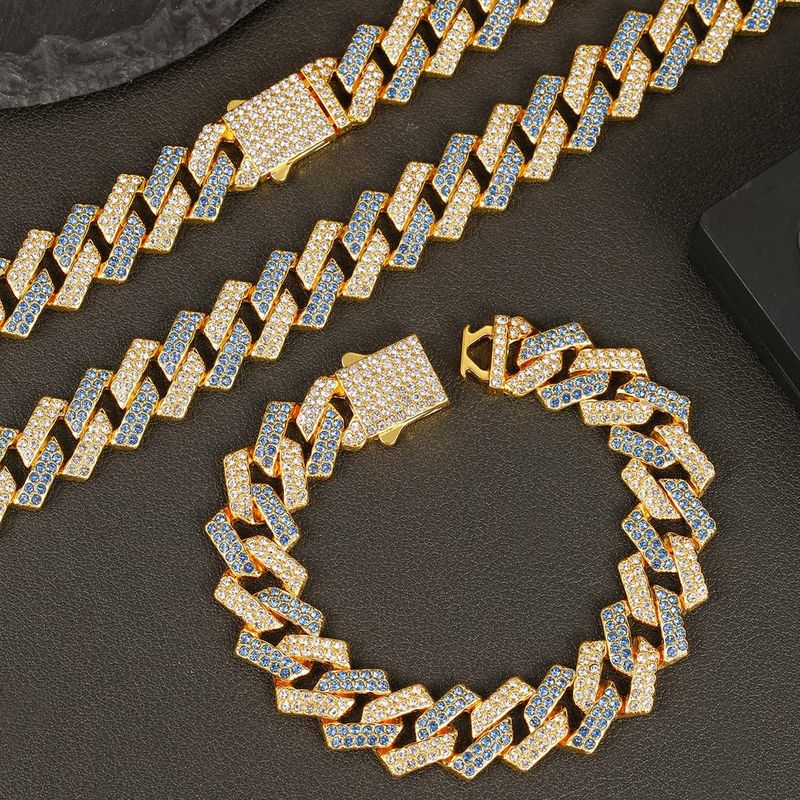 Collana con catena cubana intarsiata con diamanti blu bicolore da uomo, design unico, bracciale hip-hop alla moda_voghion.com