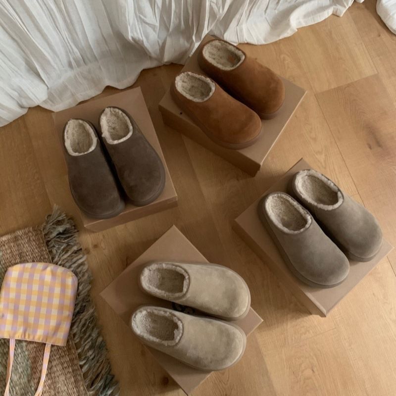 Internet Celebrity Style Thick-Soled Little Potato Plush Lined Shoes Warm Slip-On New Half-Slip Snow Boots For_voghion.com