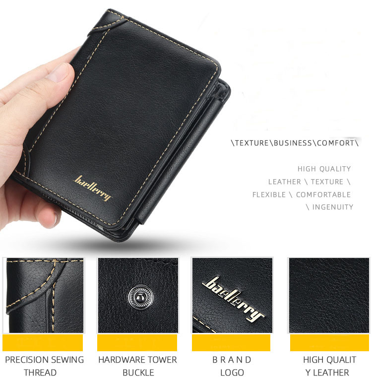 Baellerry Brieftasche Herren Kurze europäische und amerikanische Multi-Karten-Position Trifold Zipper Zero Wallet Mode dünne Kartentasche Männer_voghion.com
