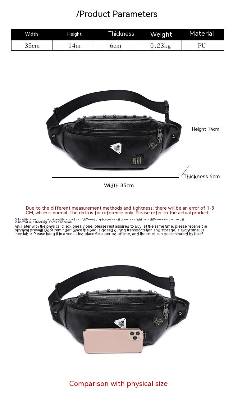 Männer brusttasche punk stud vintage umhängetasche mode PU multifunktionale gürteltasche straße lässig umhängetasche männer_voghion.com