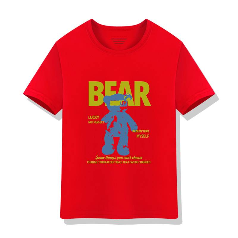 Παιδικά ρούχα για αγόρια κοντομάνικο μπλουζάκι 2024 νέο παιδικό καρτούν καλοκαιρινό αντανακλαστικό αρκουδάκι παιδικά ρούχα από καθαρό βαμβάκι εκτύπωση με στρογγυλή λαιμόκοψη_voghion.com