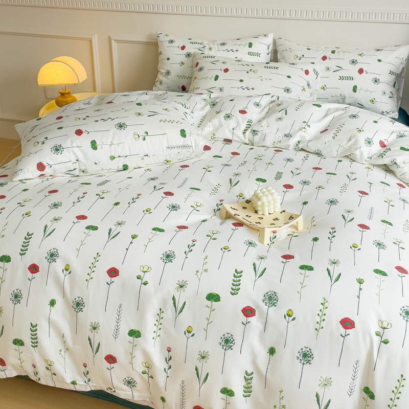 100%Cotton Skin Friendly Super Soft Duvet Cover Quilt Cover Three Piece Bedding Set Fresh Style Sizes_voghion.com