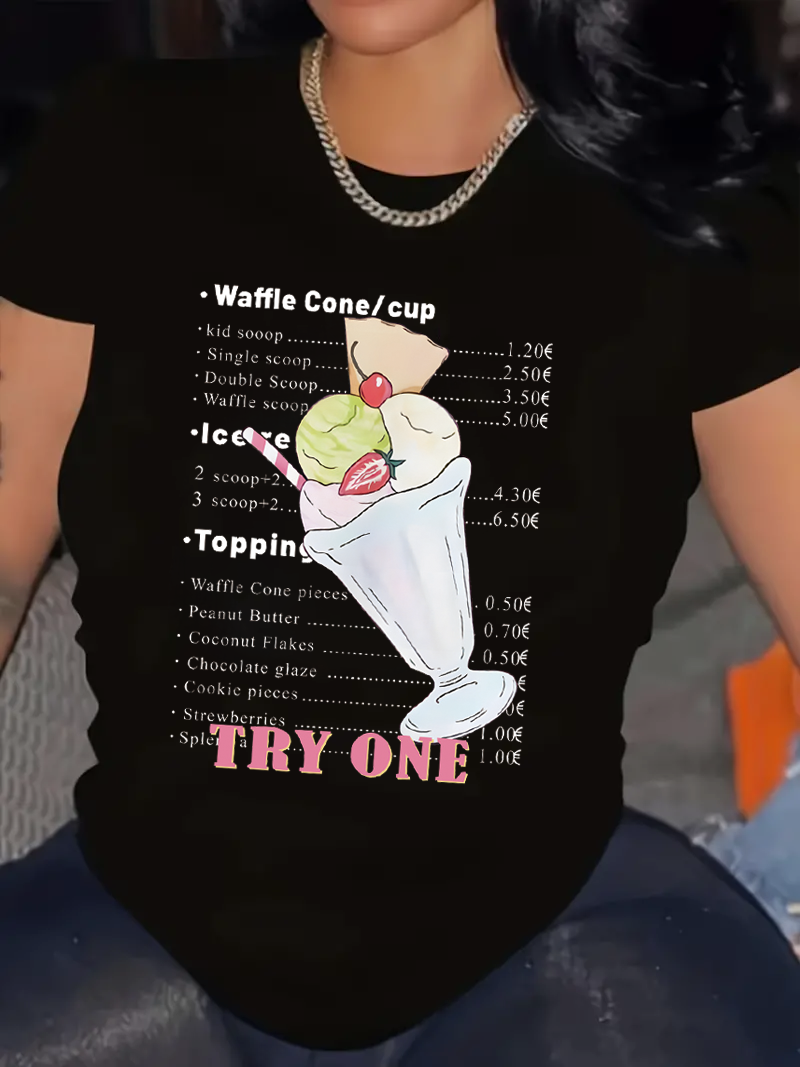 Women's New Trendy Large-size T-shirts, Fashionable Ice Cream Shirts, Loose And Comfortable Top Breathable Short-sleeved T-shirts_voghion.com