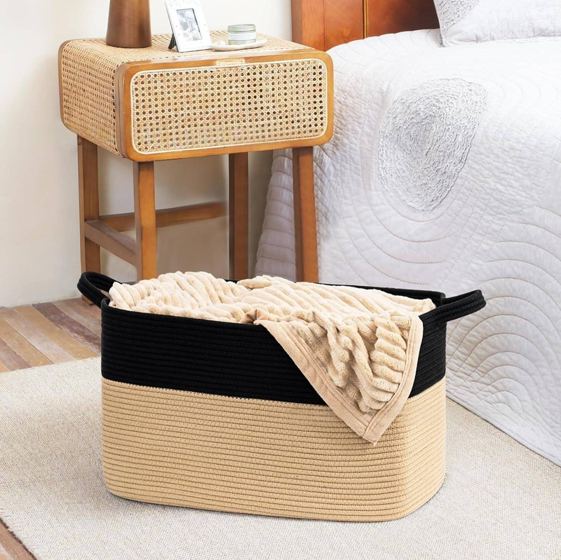 Cesta de almacenamiento de cuerda de algodón tejida a mano: organizador multiusos para ropa, juguetes y artículos del hogar._voghion.com