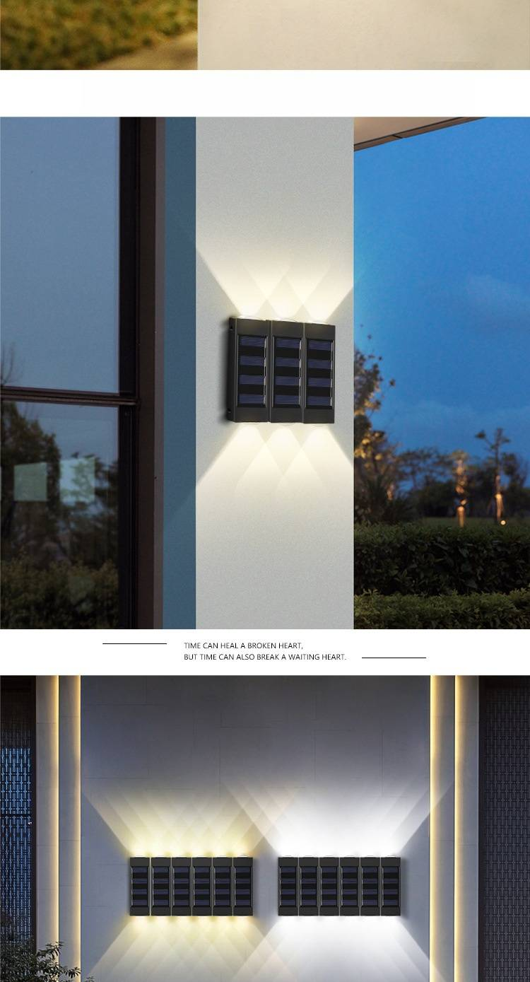 Solar-Wandleuchte für den Außenbereich, wasserdicht, LED-Garten-Atmosphärenlicht mit Up- und Down-Beleuchtung für Terrasse, Weg und Fassade_voghion.com