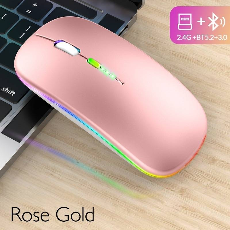 Wireless Bluetooth Mouse Rechargeable Silent Click Dual Mode For Laptop Tablet PC Office Gaming Ergonomic Design 1200/1600 DPI Adjustable_voghion.com