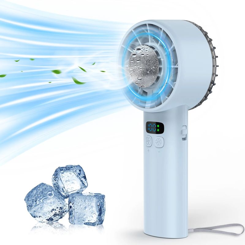 5200 mAh 3-in-1-Handventilator – 100-stufige LED-Anzeige, tragbare Kühlung für Zuhause/Büro/Reisen (Mattweiß/Blau)_voghion.com