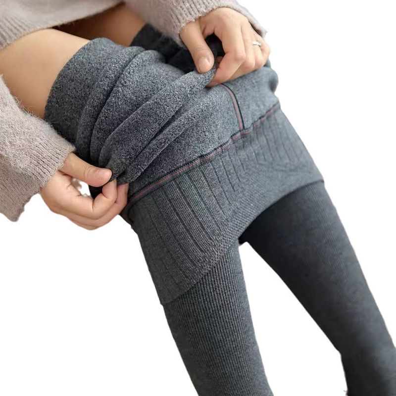 Zimowe, grube aksamitne legginsy dla kobiet z wysokim stanem, wąskie, pionowe paski, ciepłe, jesienno-zimowe, imitacja kaszmiru_voghion.com