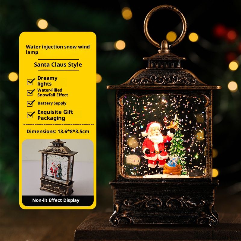 Christmas LED Water-Filled Lantern Decor - Santa, Reindeer, Angel & Kids Figurines - Vintage Bronze Tabletop Decoration For Holiday Tree_voghion.com