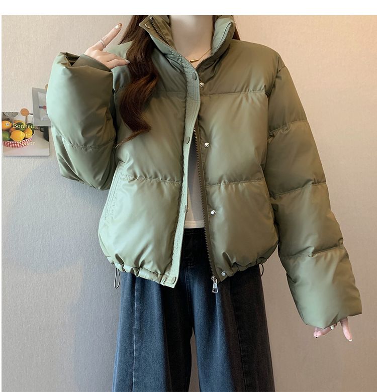 Dameskleding Koreaanse versie korte opstaande kraag kleine winterjassen katoenen jas voor dames eenvoudige losse versie rits pufferjack effen kleur_voghion.com