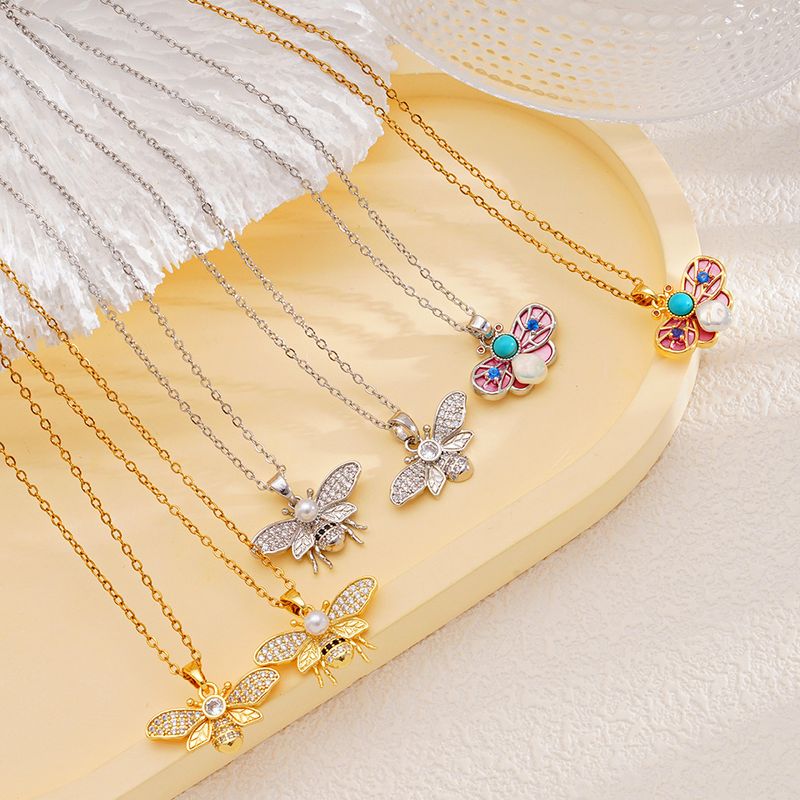 Collana per donna in rame intarsiato con zircone francese a forma di goccia d'olio smaltata con ciondolo ape, personalità, luce, moda di lusso_voghion.com