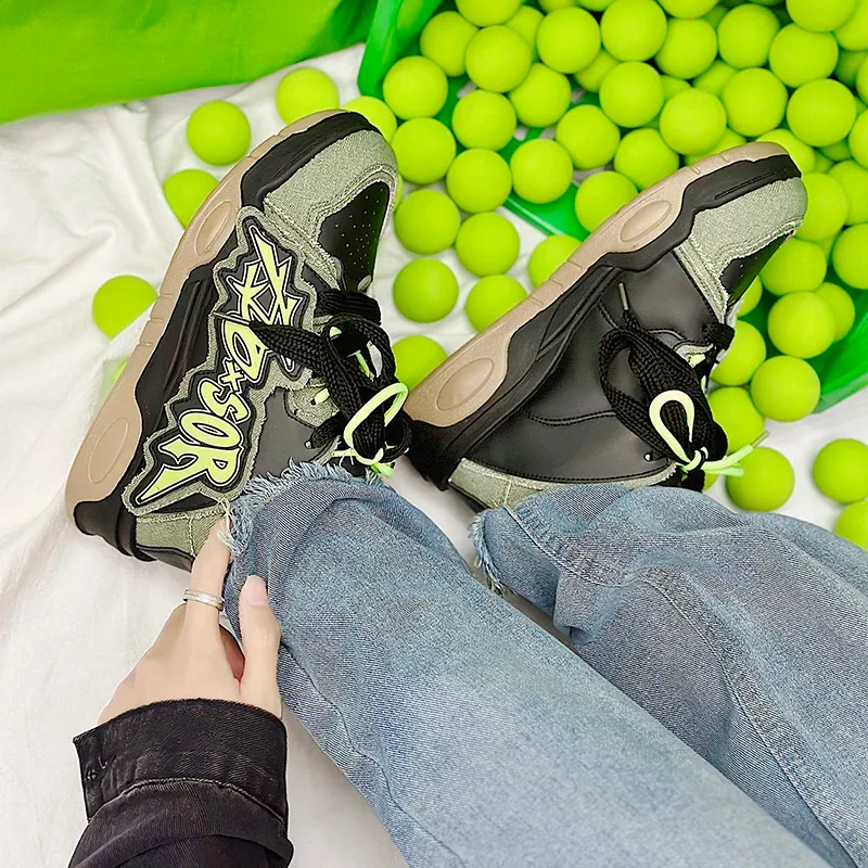 Men's Designer Brand Chunky Sneakers Two-tone Lace Up Casual Shoes for Men Fashion Student Vulcanized atillas Hombre85_voghion.com