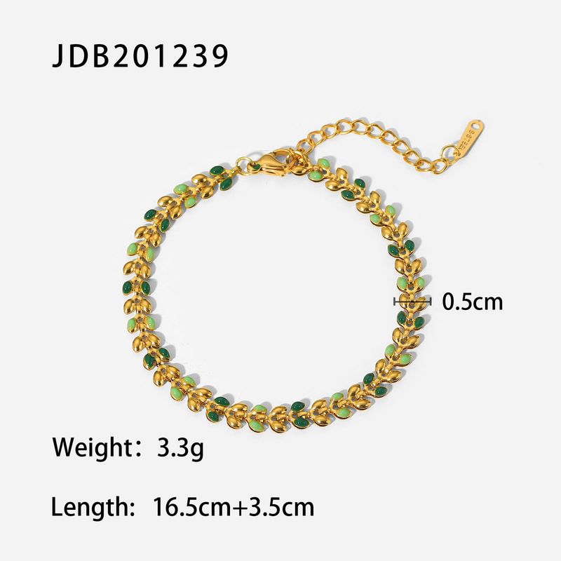 INS femmes nouveau or vert goutte huile feuille d'olivier en acier inoxydable mode Style Bracelet bijoux_voghion.com