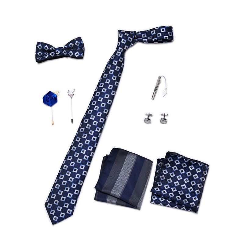 Men's Ties & Handkerchiefs fashionable business solid color flower tie square scarf 8-piece combination set_voghion.com