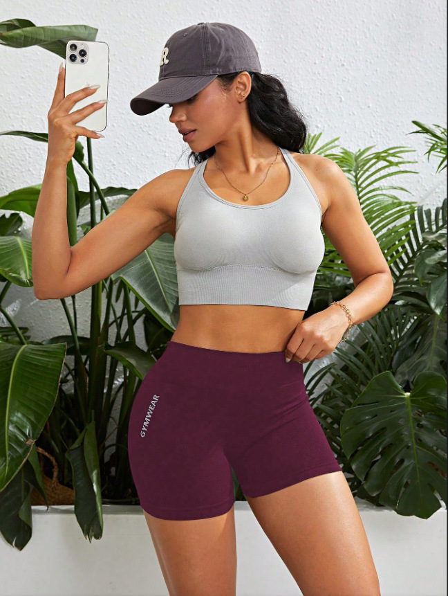 Dame Løpe-fitness sportshorts med høy midje, hoftehevende magekontrollerende, ferskenfargede yogabukser, tettsittende, svetteabsorberende trekvartbukser_voghion.com
