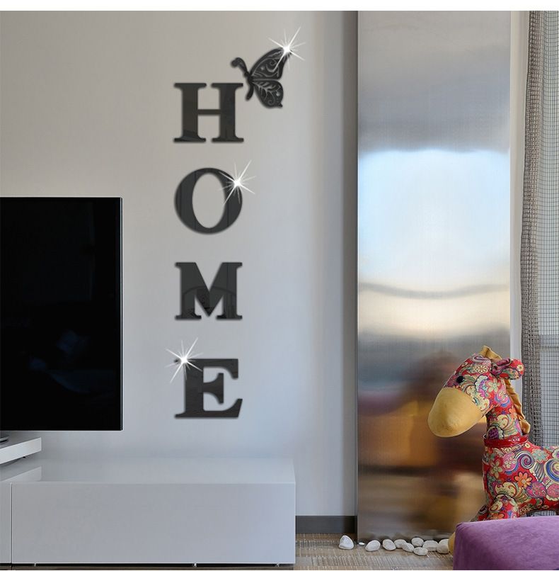 Acryl spiegel Engelse letter vlinder sticker, levende decoratie muurschildering muur zelfklevend_voghion.com