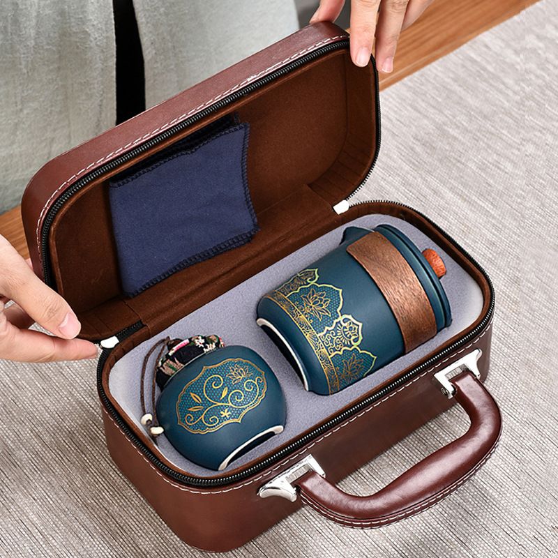 Portable Quick With One Pot And Four Cups, Travel Tea Set, High-end Leather Bag, Business Company Event Gift Set_voghion.com