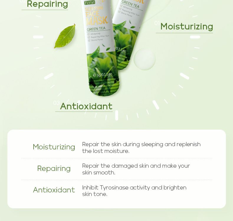 Treatments & Masks Fenyi Brightening Green Tea No Wash Sleeping Mask 3g Hydrating Moisturizing Facial Skin Care Products 1 Piece_voghion.com