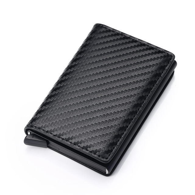Nuevo Mini tarjetero para hombre, billeteras de fibra de carbono Rfid de cuero negro, Mini billetera delgada, monedero pequeño, monederos para hombre_voghion.com