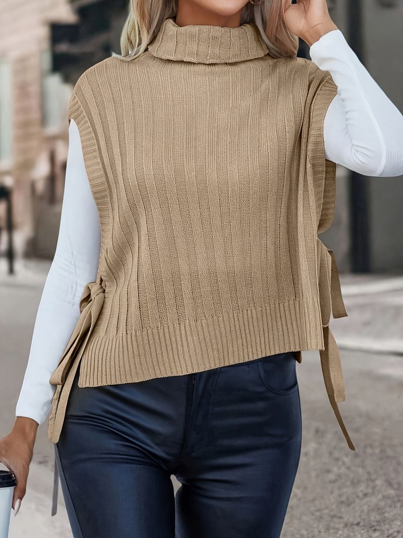 Ärmellose Strickweste für Damen – Slim Fit, Pullover in Kamelfarbe zum Überziehen (S-L)Damenbekleidung_voghion.com
