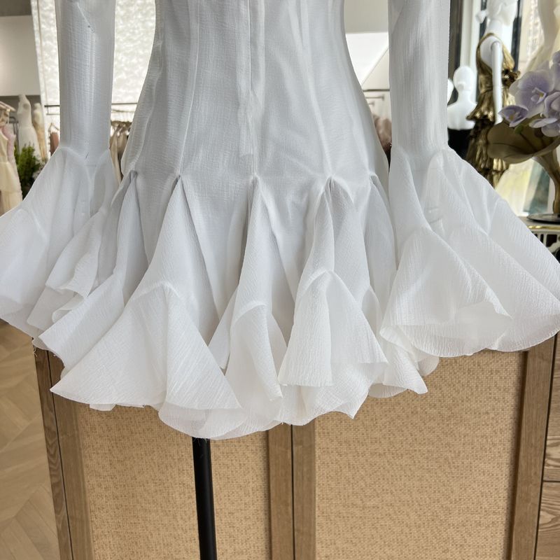 Damenbekleidung Nische Flower Fairy Bud Buttoned Slim Dress Sweet Salt Einzigartiges Design Einfarbig Kurz_voghion.com