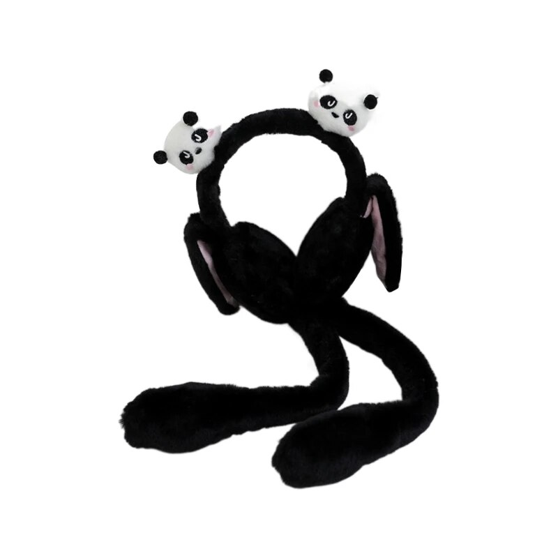 Încălzitoare de urechi moi și cu panda de pluș, activități în aer liber de iarnă, vă țin de cald pe vreme rece pentru Halloween_voghion.com