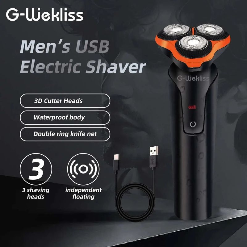 G-Wekliss Wet Dry 3-päinen pyörivä USB-ladattava langaton sähkökäyttöinen parranajokone miehille_voghion.com
