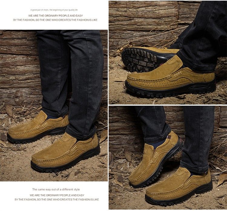 Genuine Leather Spring And Autumn Leisure Camel Shoes For Men_voghion.com