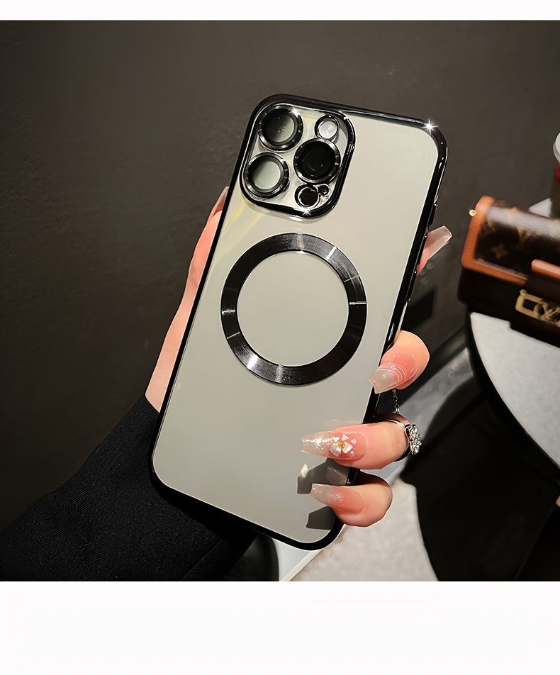 Luxury Plating Magnetic Phone Case Compatible with 15 14 13 12 11 Pro Max - Transparent Soft TPU Camera Lens Protection Cover with Wireless Charging_voghion.com