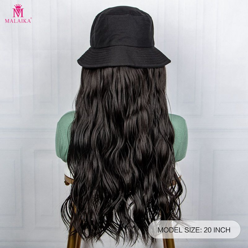 Hat Wig for Women Synthetic Long Water Wave Bucket Hat Wig with Hair Extensions Attached for Women Girl_voghion.com