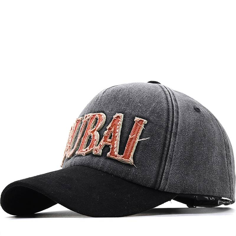 Cappellino da baseball ricamato in cotone per bucato, lavato e usato, berretto a becco d'anatra DUBAI all'ingrosso_voghion.com