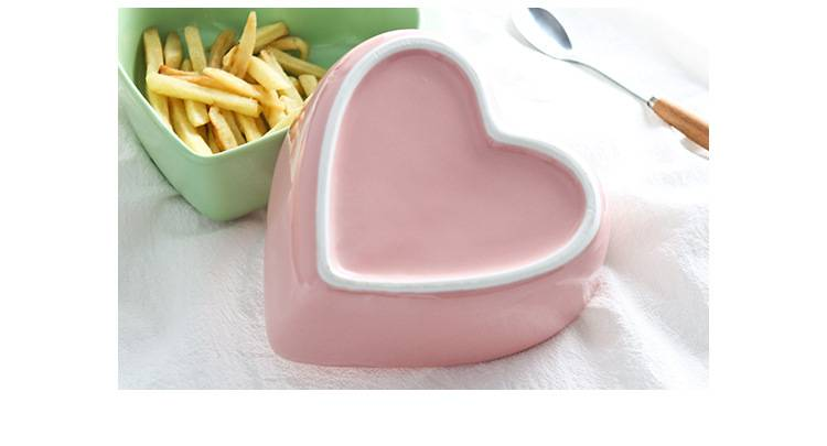 Bol în formă de inimă, bol ceramic în formă de inimă, bol pentru ouă fierte la abur, bol pentru salată de desert de culoarea bomboanelor_voghion.com