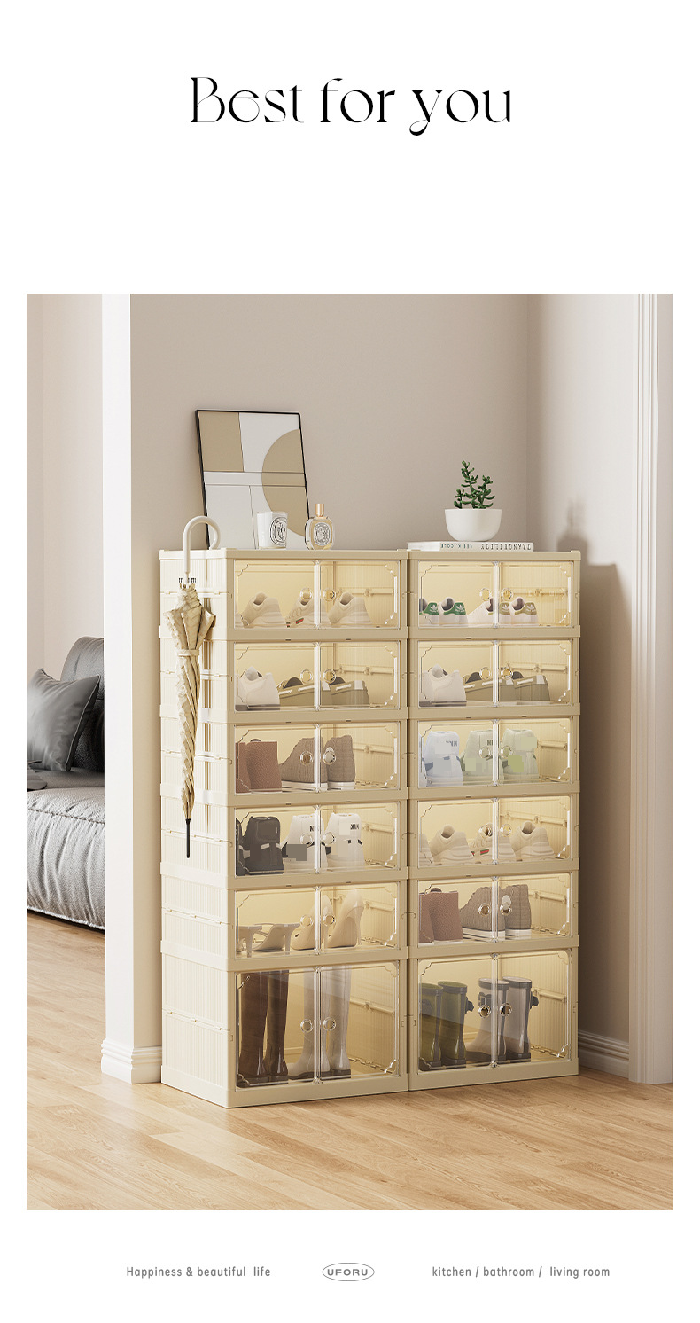 Folding Shoe Box Free Installation Transparent Storage Multi Layer Box Shoe Integrated Shoe Cabinet Storage Box Cabinet Sneaker Artifact_voghion.com
