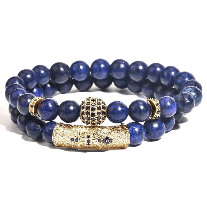 Men's Jewelry Copper Micro Inlaid Ball Micro Inlaid Curved Tube Bracelet With Diamond Agate Tiger Eye Stone Men's Set Bracelet_voghion.com