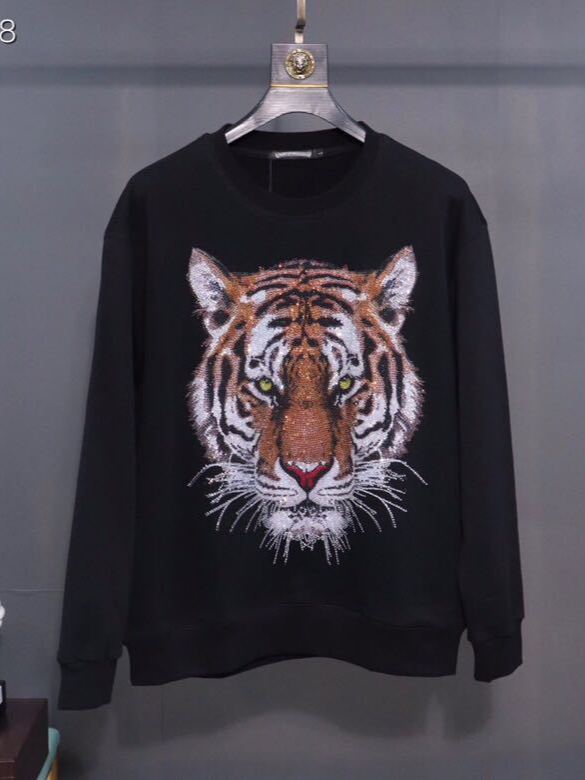 Suéter informal de cuello redondo para hombre y mujer, con estampado digital de cabeza de tigre y diamantes, talla grande, holgado_voghion.com