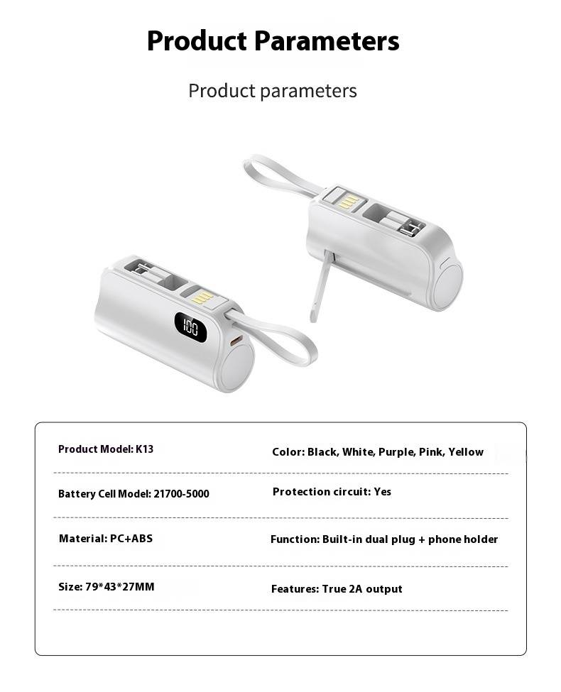 Mini-Kapsel-Powerbank 5000 mAh – ultraportables Ladegerät mit integriertem Kabel, kompakter externer Akku für iPhone und Android, reisefreundlich_voghion.com