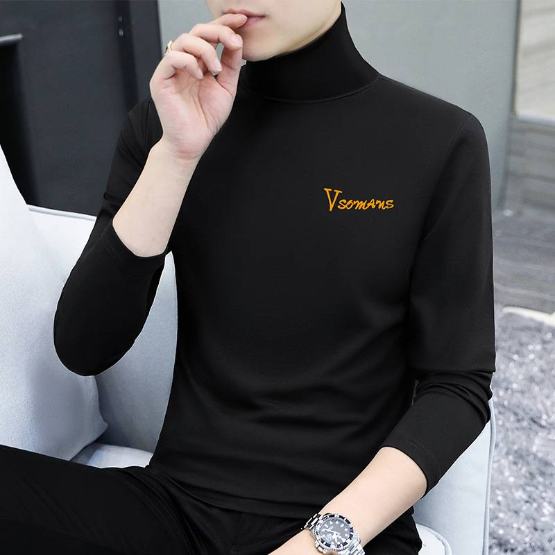 T-shirt col roulé à manches longues et coupe slim pour homme - Chemise confortable en coton extensible pour un style décontracté et superposable (plusieurs couleurs et tailles)_voghion.com