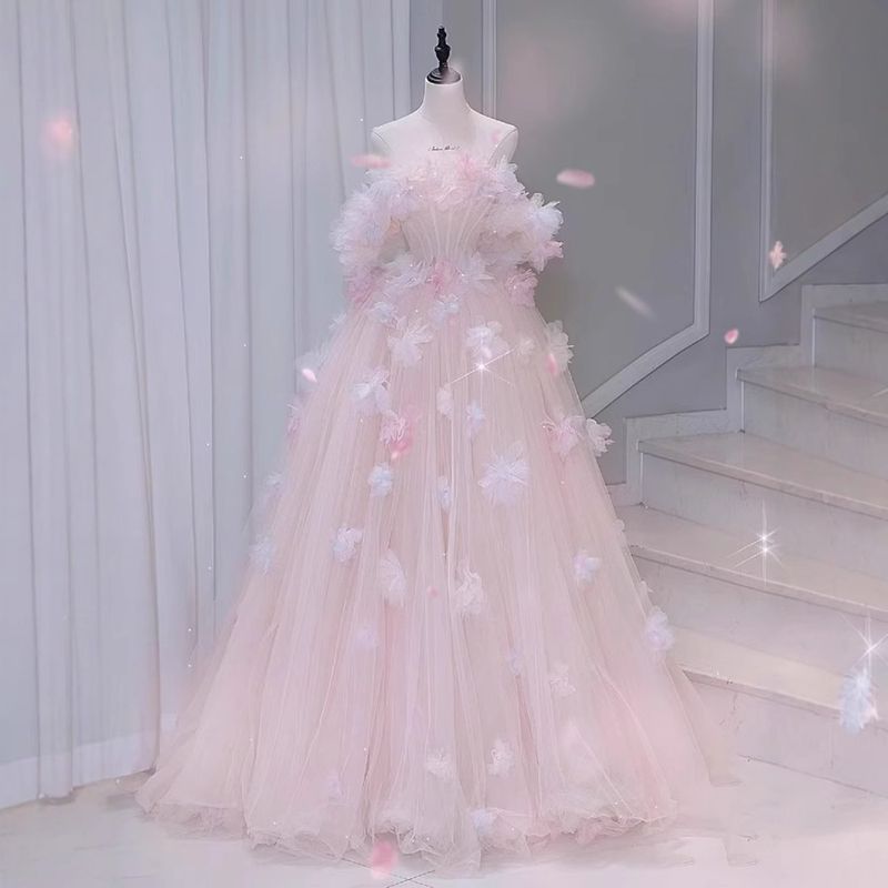 Abito da sera monospalla elegante con stampa floreale rosa da donna - Abito da hostess e da banchetto (2-26 iarde di larghezza)_voghion.com